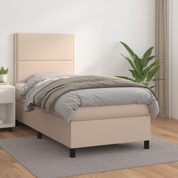 vidaXL kontinentalseng 100x200 cm kunstlæder cappuccinofarvet