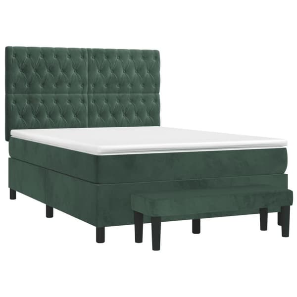 vidaXL kontinentalseng med madras 140x190 cm fløjl mørkegrøn