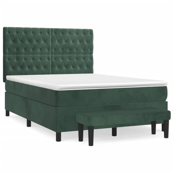 vidaXL kontinentalseng med madras 140x190 cm fløjl mørkegrøn