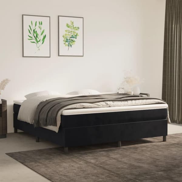 vidaXL kontinentalseng med madras 160x200 cm fløjl sort