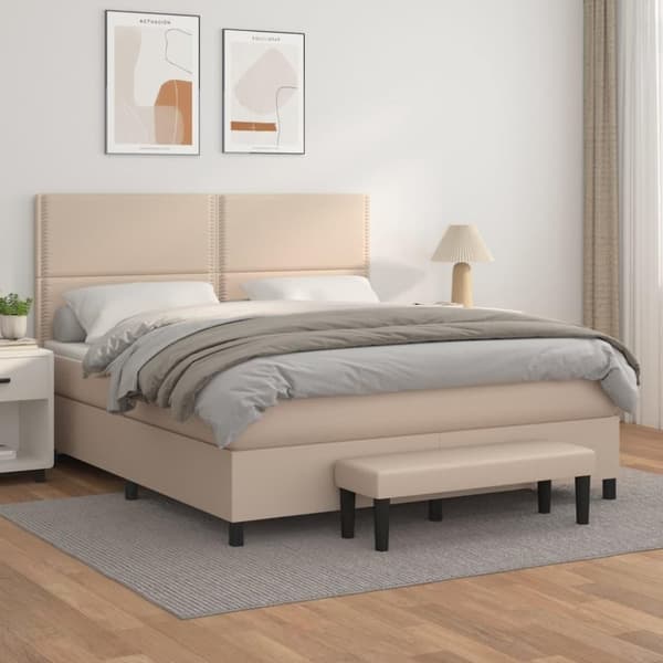vidaXL kontinentalseng 180x200 cm kunstlæder cappuccinofarvet