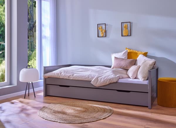 Dream seng 90x200cm med 1 udtræksseng grå.
