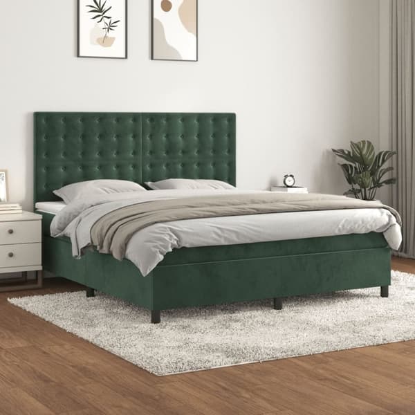 vidaXL kontinentalseng med madras 160x200 cm fløjl mørkegrøn