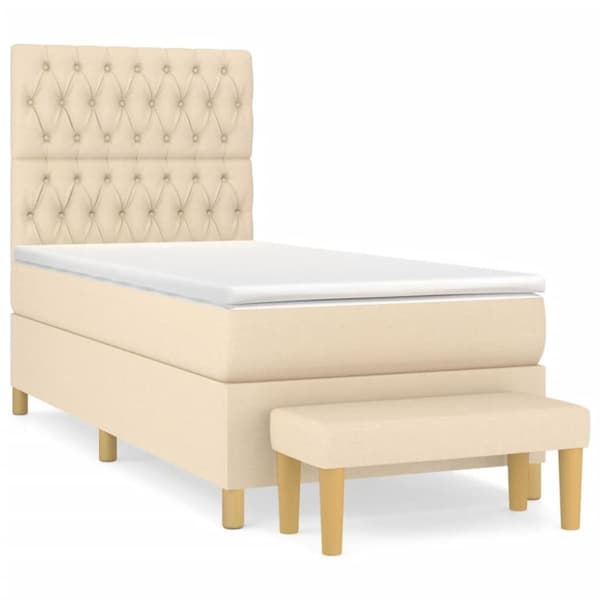 vidaXL kontinentalseng med madras 90x190 cm stof cremefarvet