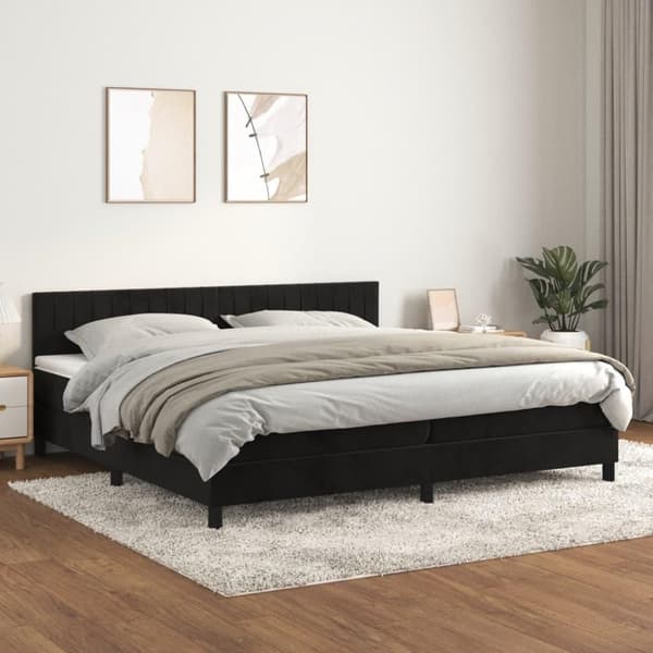 vidaXL kontinentalseng med madras 200x200 cm fløjl sort