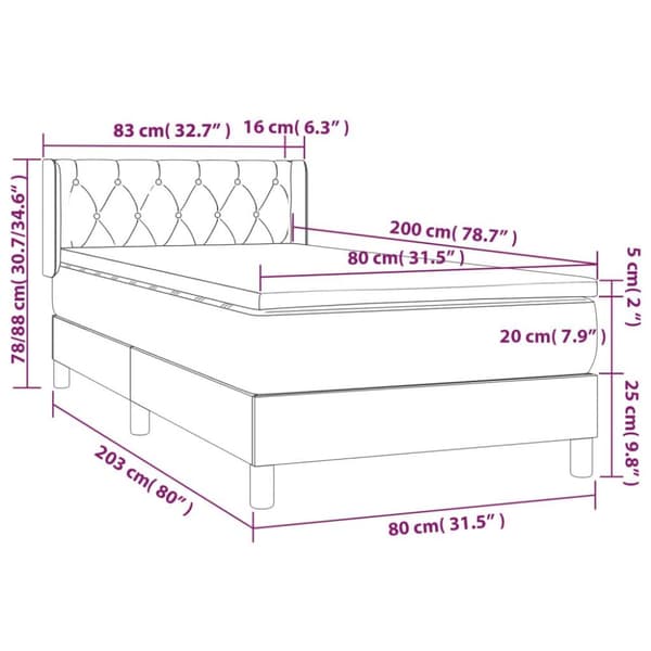 vidaXL kontinentalseng med madras 80x200 cm stof cremefarvet
