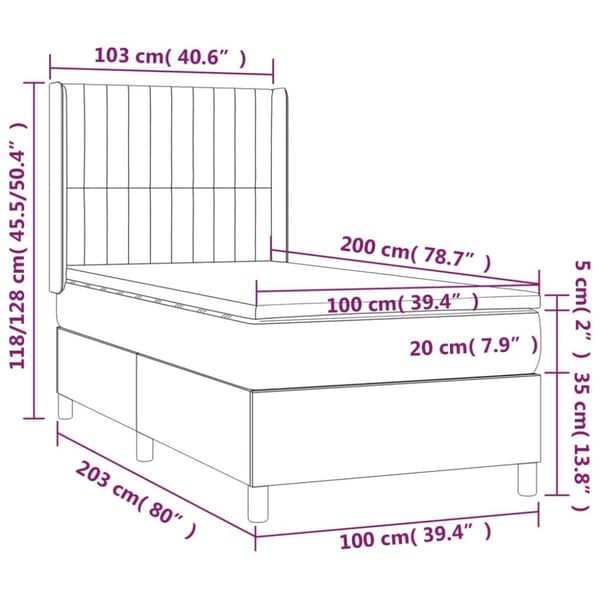 vidaXL kontinentalseng med madras 100x200 cm fløjl mørkegrå