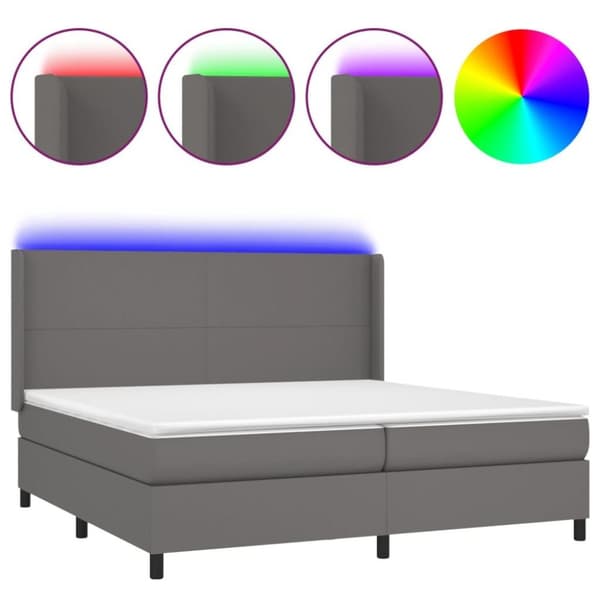 vidaXL kontinentalseng med LED-lys 200x200 cm kunstlæder grå