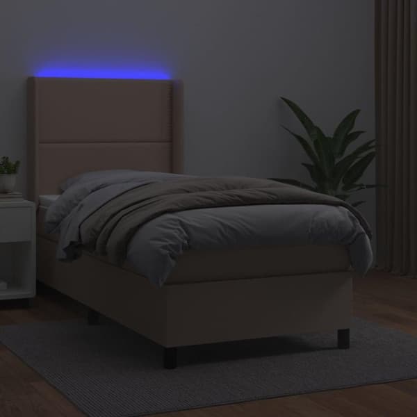 vidaXL kontinentalseng LED-lys 90x190 cm kunstlæder cappuccinofarvet