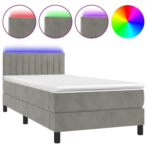 vidaXL kontinentalseng med LED-lys 80x200 cm velour lysegrå