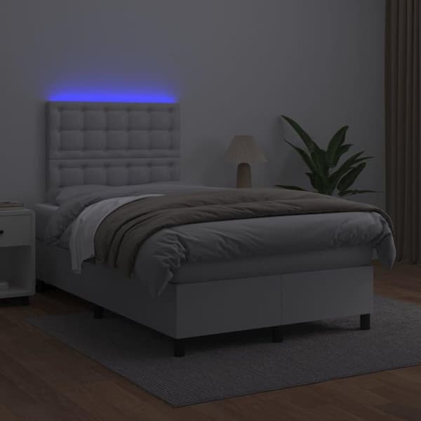 vidaXL kontinentalseng med LED-lys 120x200 cm kunstlæder hvid