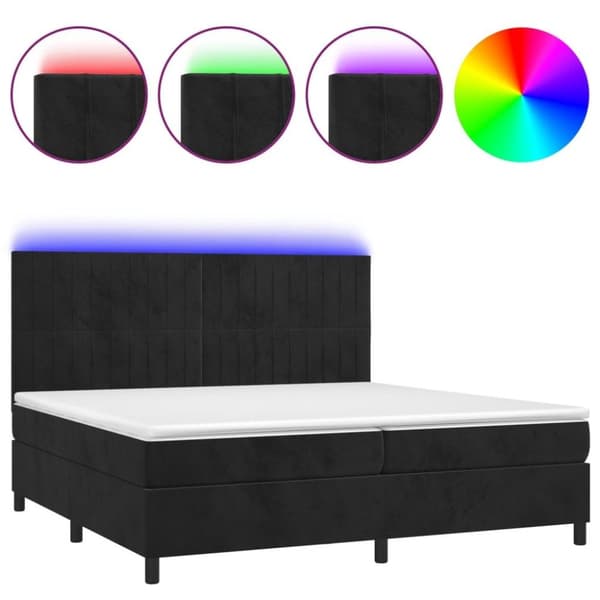 vidaXL kontinentalseng med LED-lys 200x200 cm fløjl sort