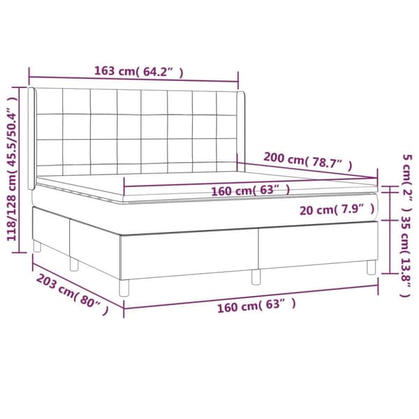 vidaXL kontinentalseng med LED-lys 160x200 cm stof sort