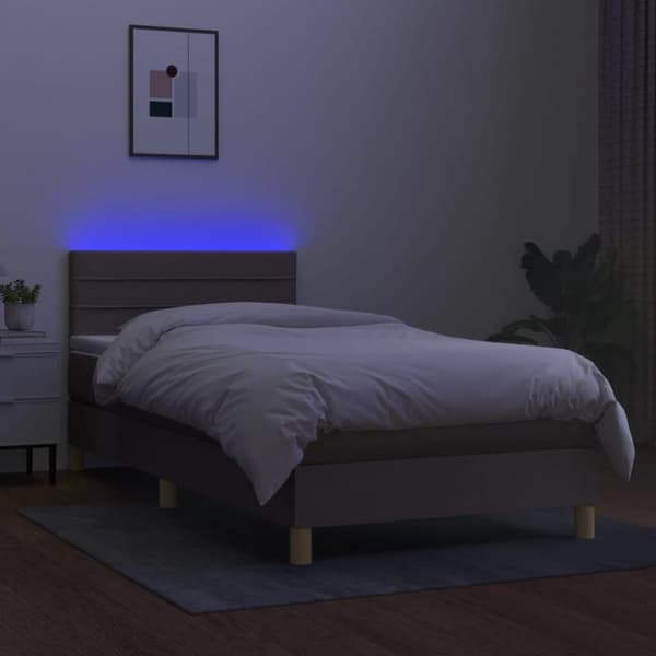 vidaXL kontinentalseng med LED-lys 90x190 cm stof gråbrun