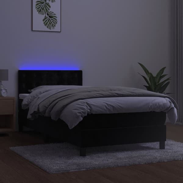 vidaXL kontinentalseng med LED-lys 90x190 cm fløjl sort