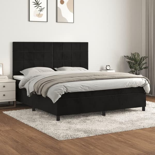 vidaXL kontinentalseng med madras 160x200 cm fløjl sort