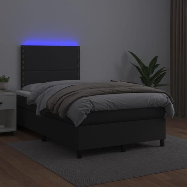 vidaXL kontinentalseng med LED-lys 120x200 cm kunstlæder sort