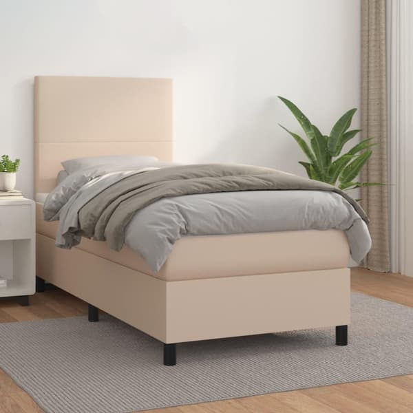 vidaXL kontinentalseng 90x200 cm kunstlæder cappuccinofarvet