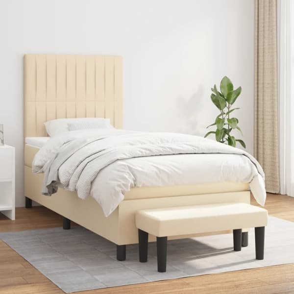 vidaXL kontinentalseng med madras 90x190 cm stof cremefarvet