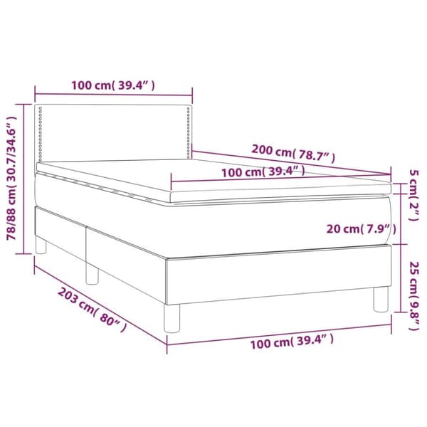 vidaXL kontinentalseng med madras 100x200 cm fløjl mørkegrå
