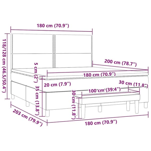 vidaXL kontinentalseng med madras 180x200 cm stof gråbrun