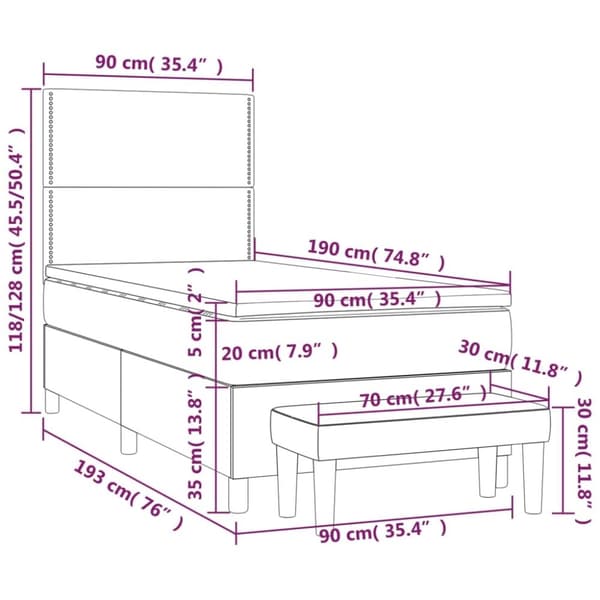vidaXL kontinentalseng med madras 90x190 cm stof gråbrun