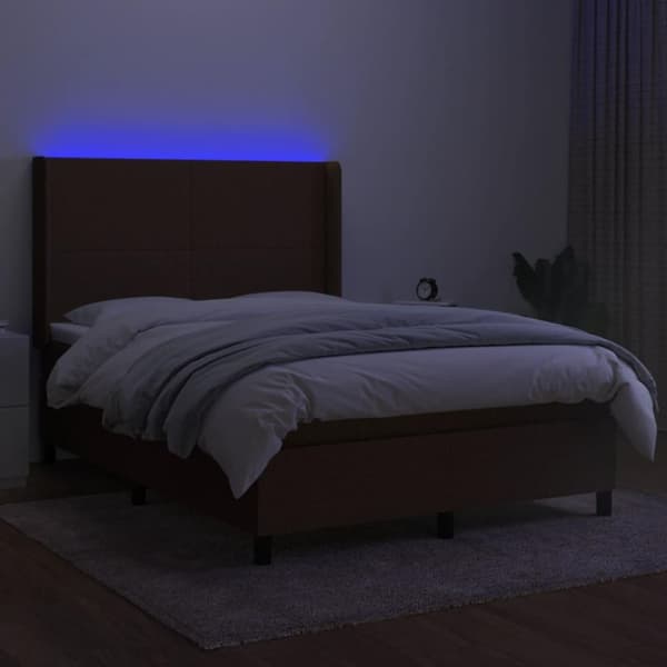 vidaXL kontinentalseng med LED-lys 140x200 cm stof mørkebrun