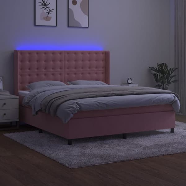 vidaXL kontinentalseng med LED-lys 160x200 cm fløjl lyserød