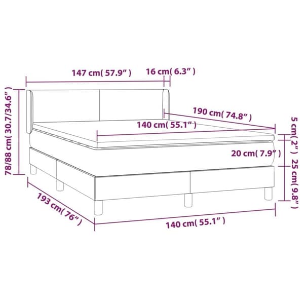 vidaXL kontinentalseng med madras 140x190 cm stof sort