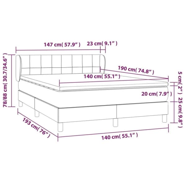 vidaXL kontinentalseng med madras 140x190 cm stof gråbrun