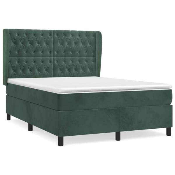 vidaXL kontinentalseng med madras 140x190 cm fløjl mørkegrøn