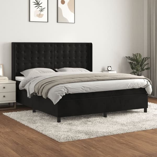 vidaXL kontinentalseng med madras 160x200 cm fløjl sort