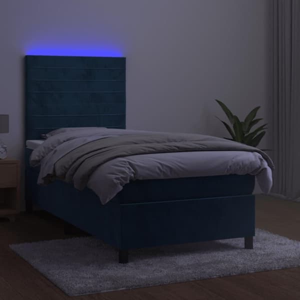 vidaXL kontinentalseng med LED-lys 90x190 cm fløjl mørkeblå