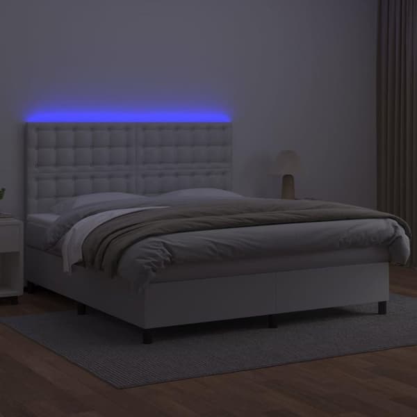 vidaXL kontinentalseng med LED-lys 180x200 cm kunstlæder hvid