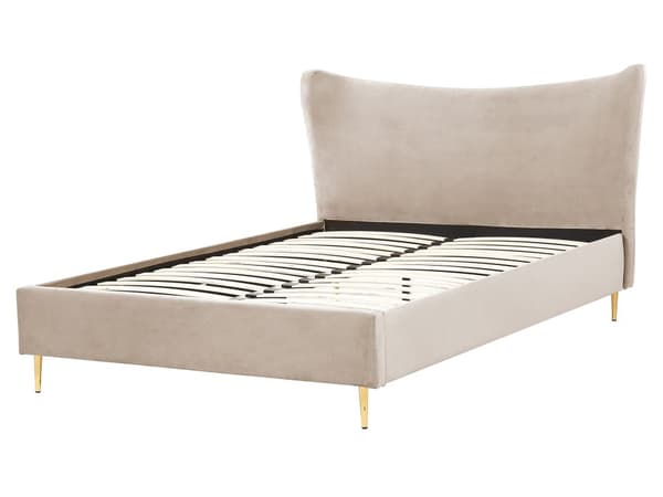 Seng med Ramme Beige og Grå Velour 160 x 200 cm Guldpolstrede Ben Sengegavl Moderne Glamourøs Stil