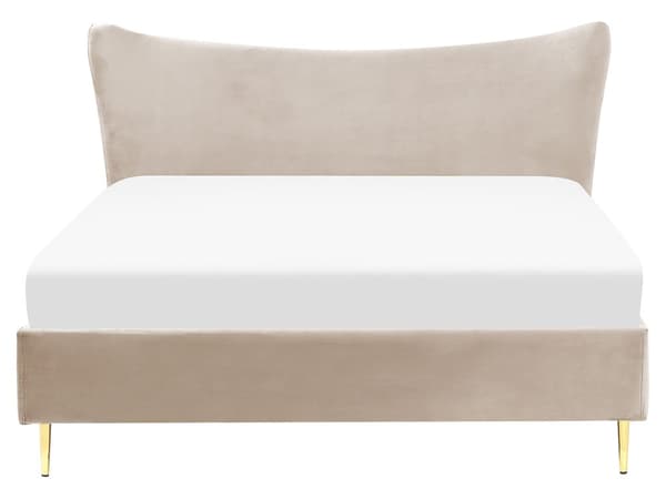 Seng med Ramme Beige og Grå Velour 160 x 200 cm Guldpolstrede Ben Sengegavl Moderne Glamourøs Stil