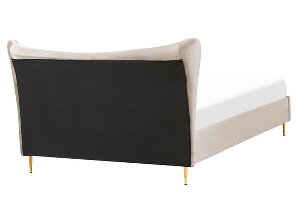 Seng med Ramme Beige og Grå Velour 160 x 200 cm Guldpolstrede Ben Sengegavl Moderne Glamourøs Stil