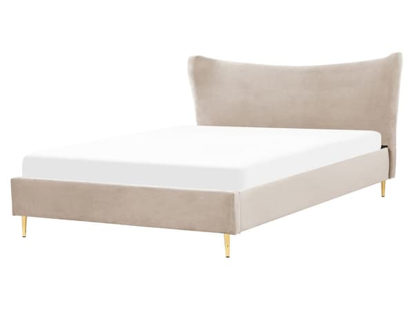 Seng med Ramme Beige og Grå Velour 160 x 200 cm Guldpolstrede Ben Sengegavl Moderne Glamourøs Stil