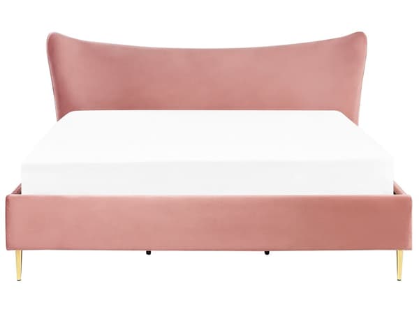 Seng Lyserød Velour 180 x 200 cm Polstret Stel Metalben Lamelbund Moderne Glamourøs Stil Soveværelse