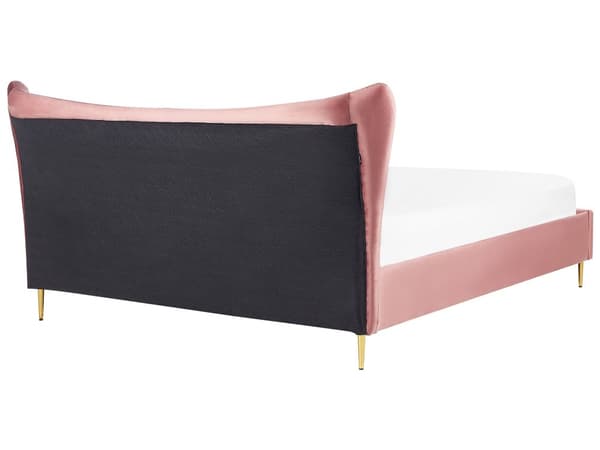 Seng Lyserød Velour 180 x 200 cm Polstret Stel Metalben Lamelbund Moderne Glamourøs Stil Soveværelse