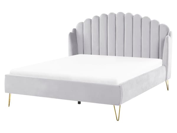 Parisänky vaaleanharmaa 160 x 200 cm samettiverhoilu metallijalat sälepohja tuftattu retro