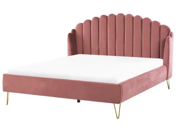 Parisänky vaaleanpunainen 180 x 200 cm samettiverhoilu metallijalat sälepohja tuftattu retro