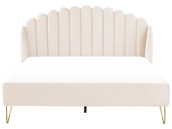 Parisänky vaalea beige 180 x 200 cm samettiverhoilu metallijalat sälepohja tuftattu retro