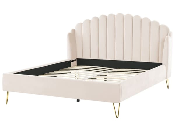 Parisänky vaalea beige 180 x 200 cm samettiverhoilu metallijalat sälepohja tuftattu retro