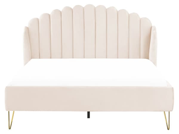 Parisänky vaalea beige 160 x 200 cm samettiverhoilu metallijalat sälepohja tuftattu retro