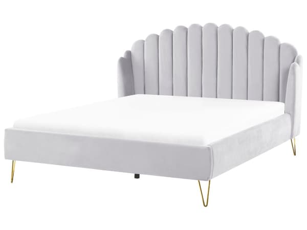 Seng Grå Velour 180 x 200 cm Moderne To Mands Seng Kanal Tuftet Sengegavl Dobbeltseng Sengeramme Retro Design Metalben