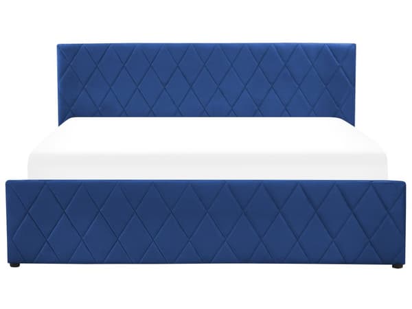 Seng Blå Velour 180 x 200 cm Moderne To Mands Seng med Opbevaring Blød Sengegavl Dobbeltseng Sengeramme Retro Design