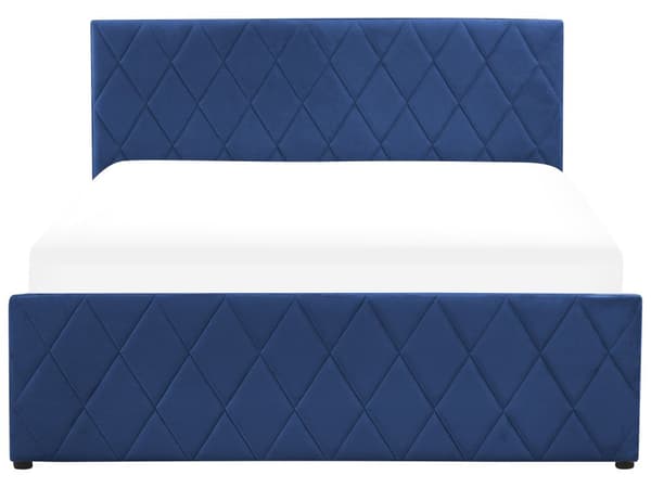 Seng Blå Velour 140 x 200 cm Moderne Trekvart Seng med Opbevaring Blød Sengegavl Halvandenmands 3 kvart Seng Retro Design Soveværelse