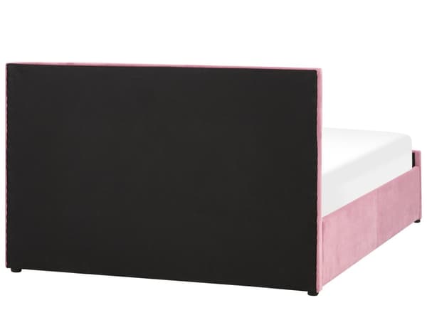 Seng Lyserød Velour 160 x 200 cm Moderne To Mands Seng med Opbevaring Blød Sengegavl Dobbeltseng Sengeramme Retro Design