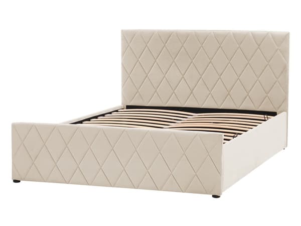 Seng Beige Velour 140 x 200 cm Moderne Trekvart Seng med Opbevaring Blød Sengegavl Halvandenmands 3 kvart Seng Retro Design Soveværelse